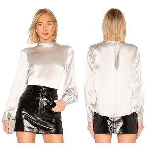 Vince Silver Long Sleeve Turtleneck Satin Silk Top